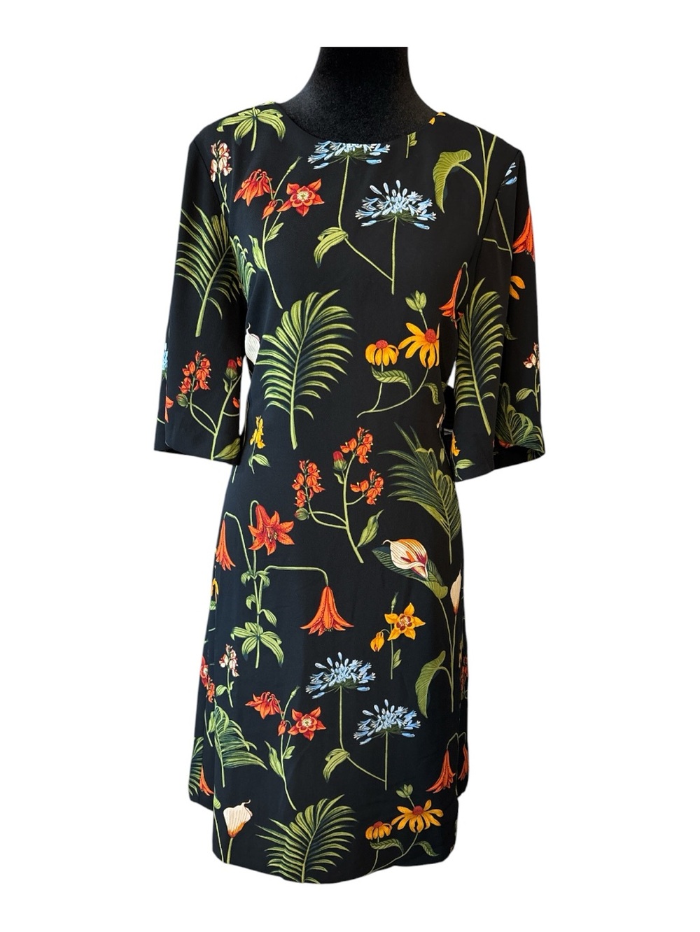 Ann Taylor Navy Dress with Green Leaves & Orange Floral Print